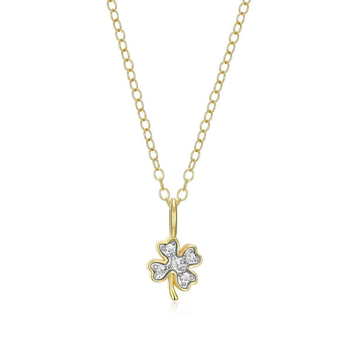 M by Monte Luna Lab-Grown Diamond Accent Lucky Clover Pendant in 14K Yellow Gold Plated Sterling Silver