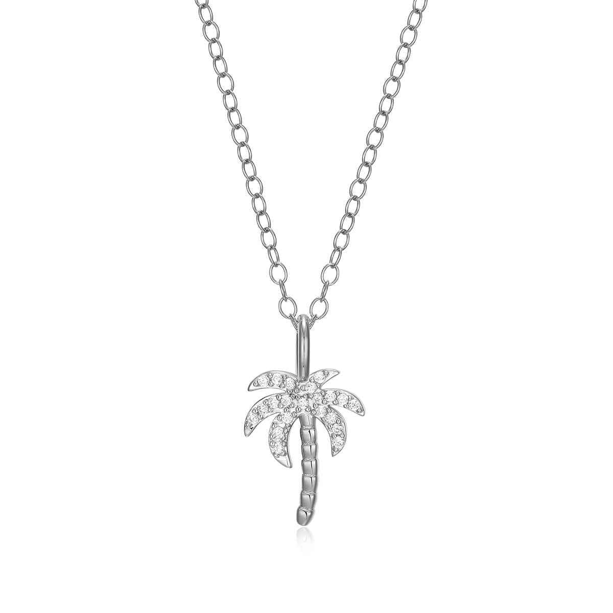 M by Monte Luna Lab-Grown Diamond Accent Palm Tree Pendant in Rhodium Plated Sterling Silver