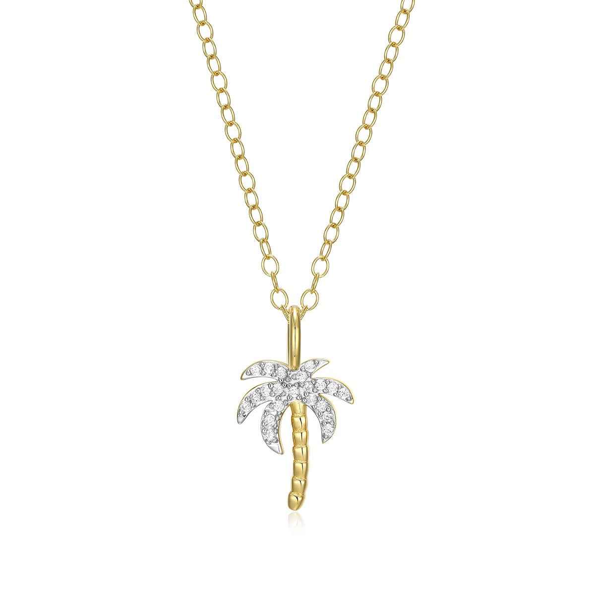 M by Monte Luna Lab-Grown Diamond Accent Palm Tree Pendant in 14K Yellow Gold Plated Sterling Silver