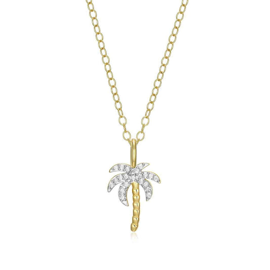 M by Monte Luna Lab-Grown Diamond Accent Palm Tree Pendant in 14K Yellow Gold Plated Sterling Silver