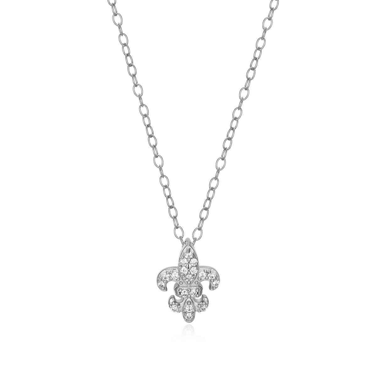 M by Monte Luna Lab-Grown Diamond Accent Fleur De Lis Pendant in Rhodium Plated Sterling Silver