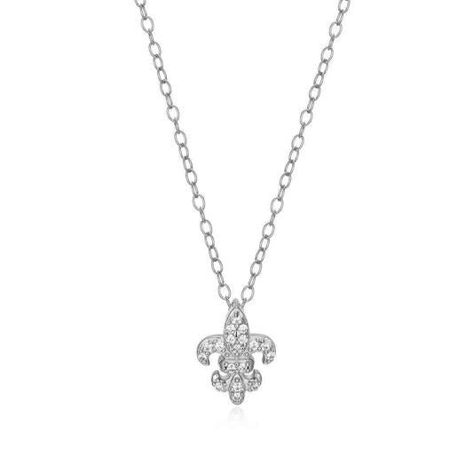 M by Monte Luna Lab-Grown Diamond Accent Fleur De Lis Pendant in Rhodium Plated Sterling Silver