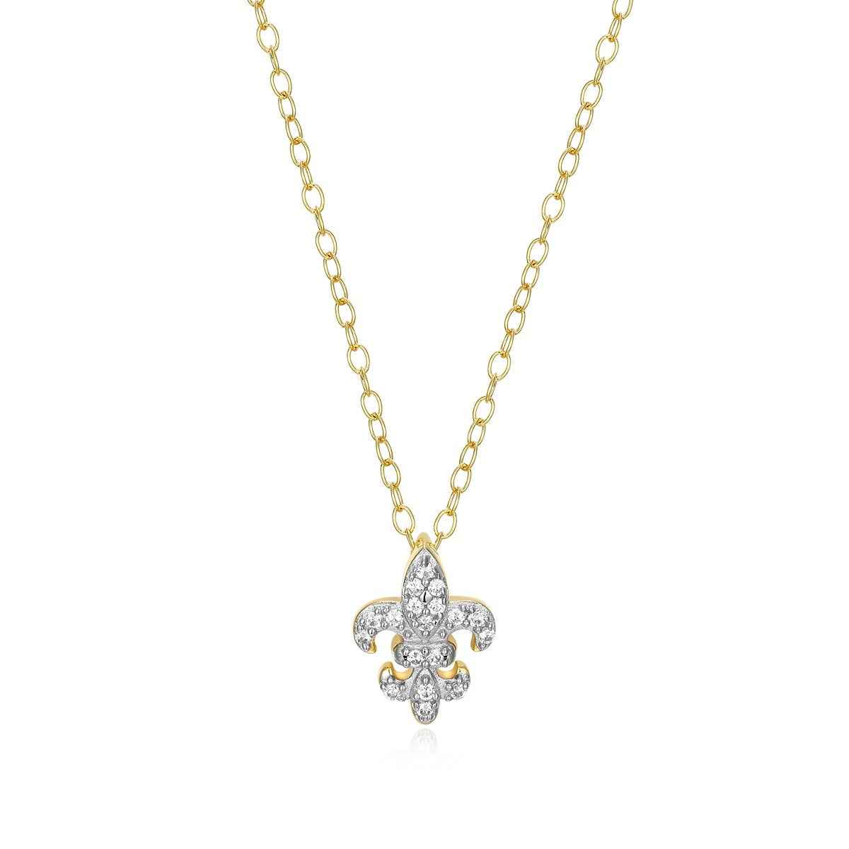 M by Monte Luna Lab-Grown Diamond Accent Fleur De Lis Pendant in 14K Yellow Gold Plated Sterling Silver