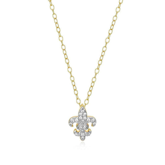 M by Monte Luna Lab-Grown Diamond Accent Fleur De Lis Pendant in 14K Yellow Gold Plated Sterling Silver
