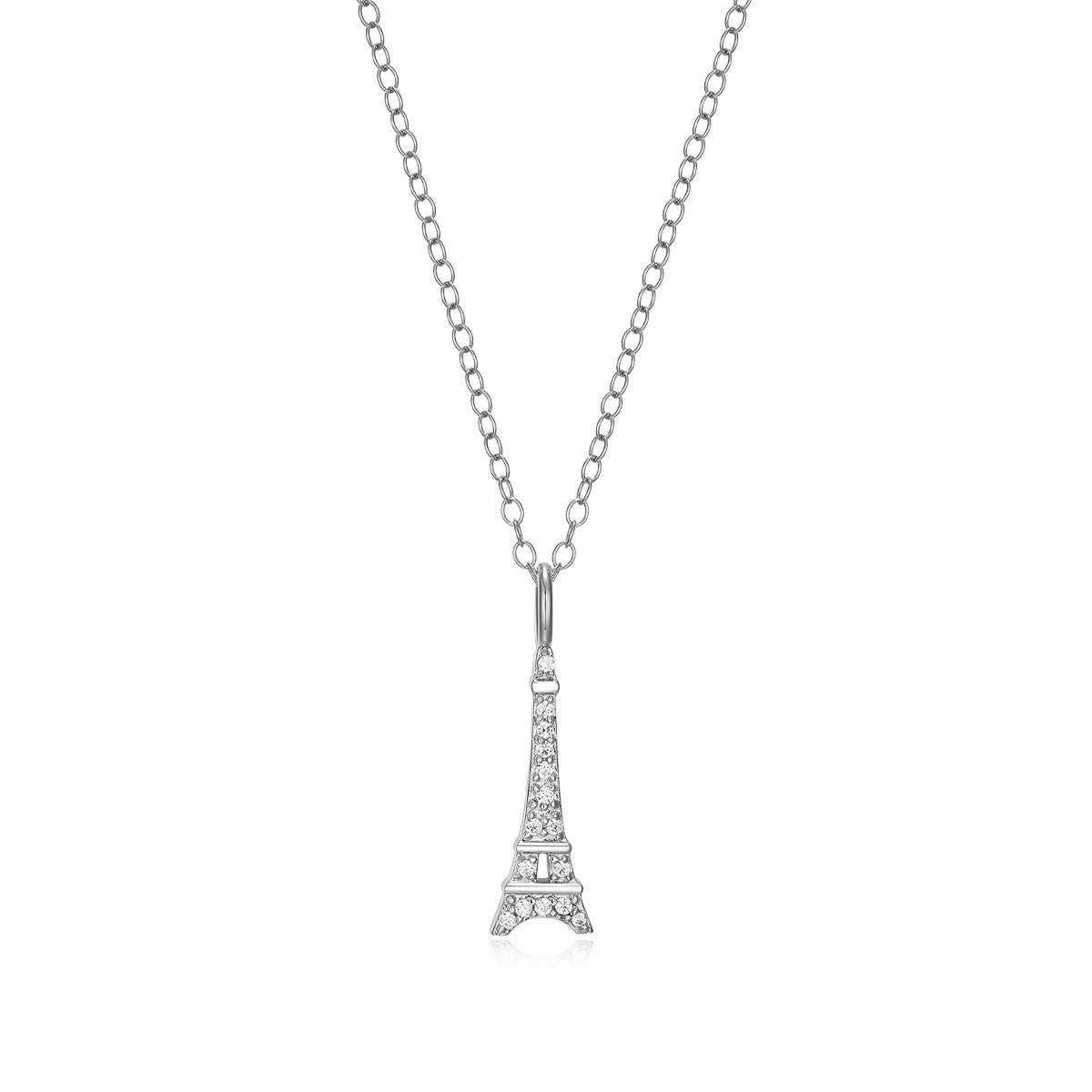 M by Monte Luna Lab-Grown Diamond Accent Eiffel Tower Pendant in Rhodium Plated Sterling Silver