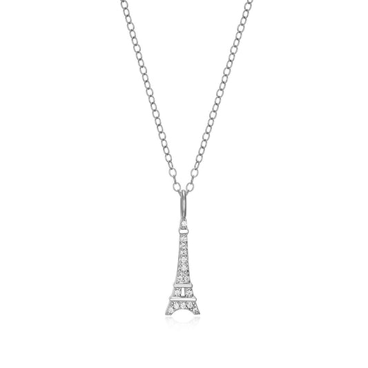 M by Monte Luna Lab-Grown Diamond Accent Eiffel Tower Pendant in Rhodium Plated Sterling Silver