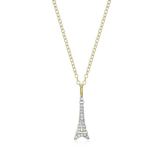 M by Monte Luna Lab-Grown Diamond Accent Eiffel Tower Pendant in 14K Yellow Gold Plated Sterling Silver
