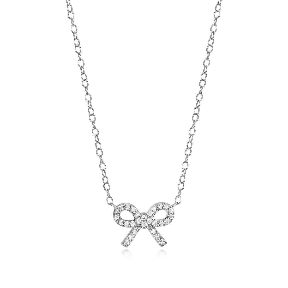 M by Monte Luna 1/10 ct. tw. Lab-Grown Diamond Bow Necklace in Rhodium Plated Sterling Silver