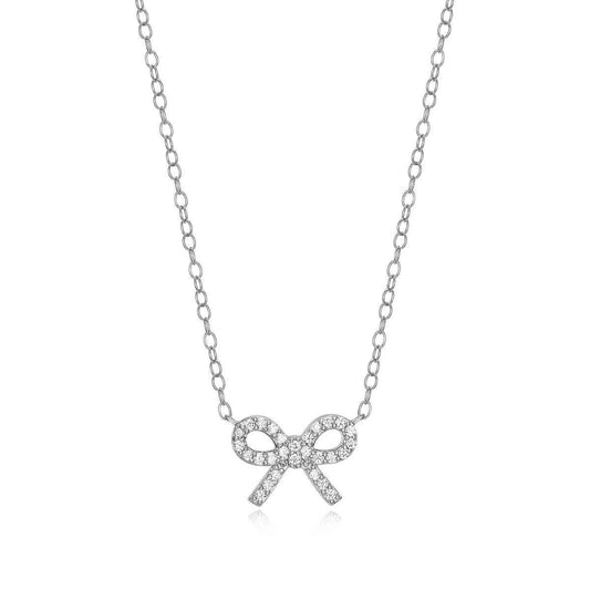 M by Monte Luna 1/10 ct. tw. Lab-Grown Diamond Bow Necklace in Rhodium Plated Sterling Silver