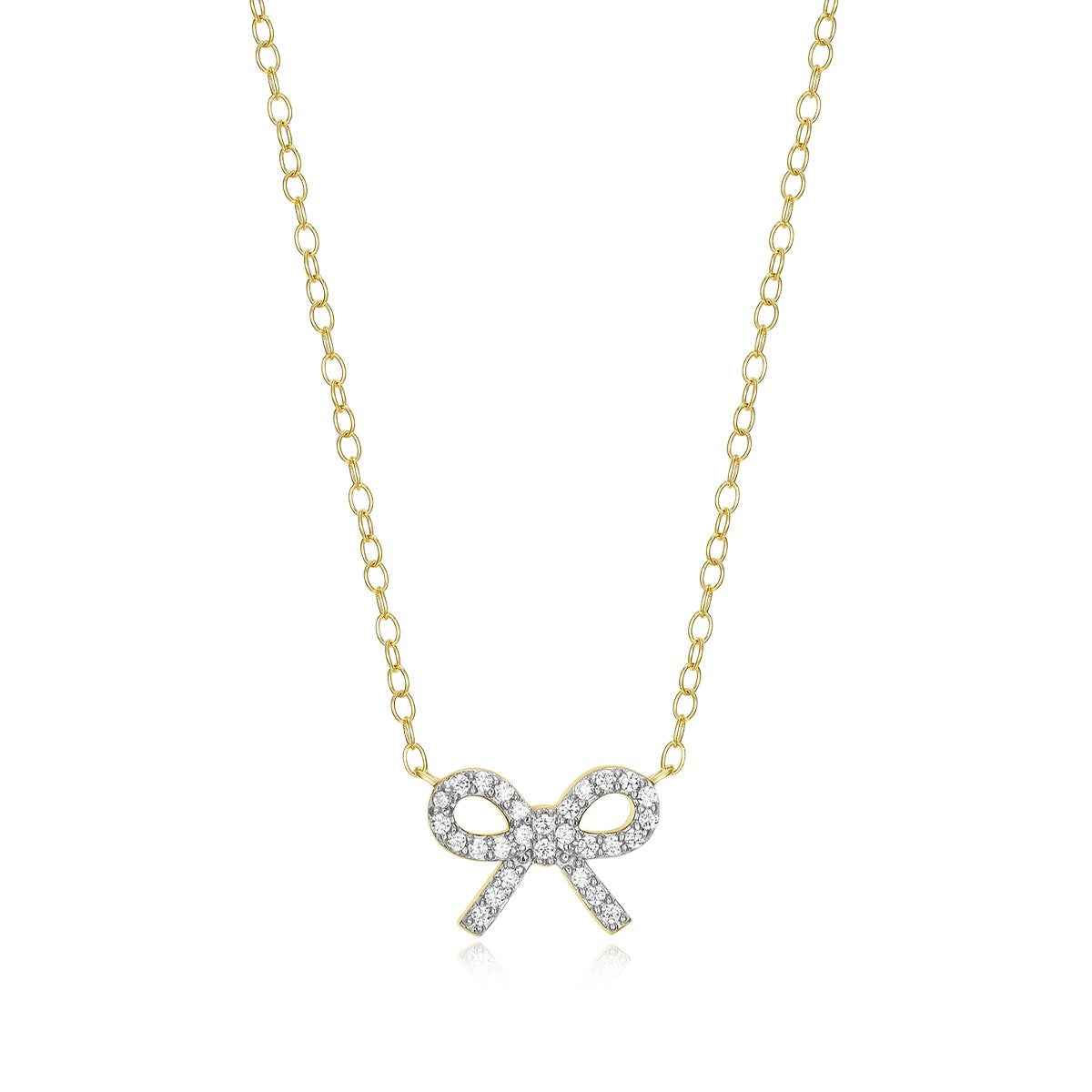 M by Monte Luna 1/10 ct. tw. Lab-Grown Diamond Bow Necklace in 14K Yellow Gold Plated Sterling Silver