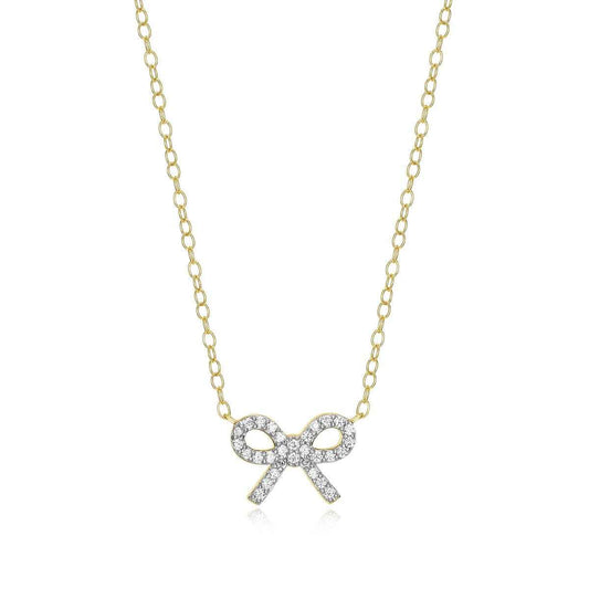 M by Monte Luna 1/10 ct. tw. Lab-Grown Diamond Bow Necklace in 14K Yellow Gold Plated Sterling Silver