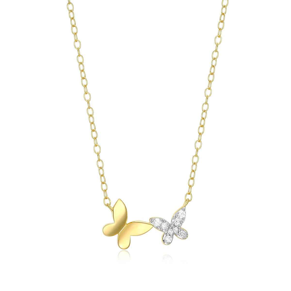 M by Monte Luna Lab-Grown Diamond Accent Double Butterfly Necklace in 14K Yellow Gold Plated Sterling Silver