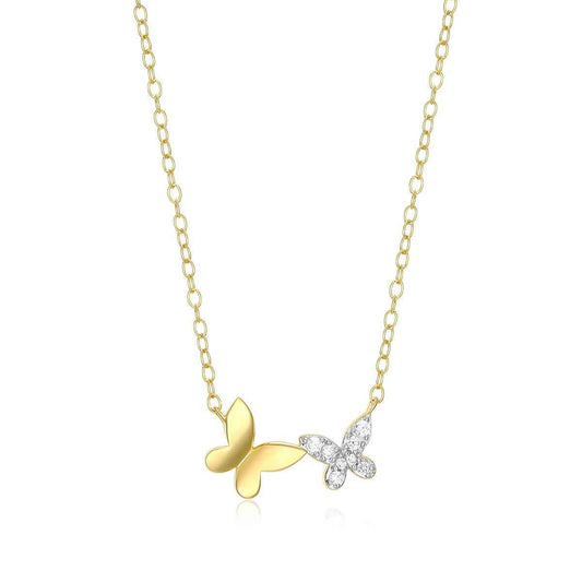 M by Monte Luna Lab-Grown Diamond Accent Double Butterfly Necklace in 14K Yellow Gold Plated Sterling Silver