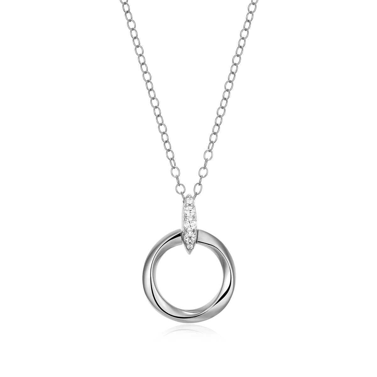 M by Monte Luna Lab-Grown Diamond Accent Knife Edge Circle Pendant in Rhodium Plated Sterling Silver