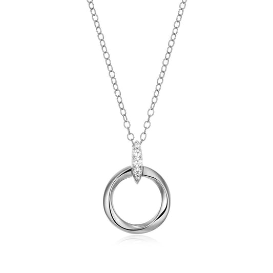 M by Monte Luna Lab-Grown Diamond Accent Knife Edge Circle Pendant in Rhodium Plated Sterling Silver