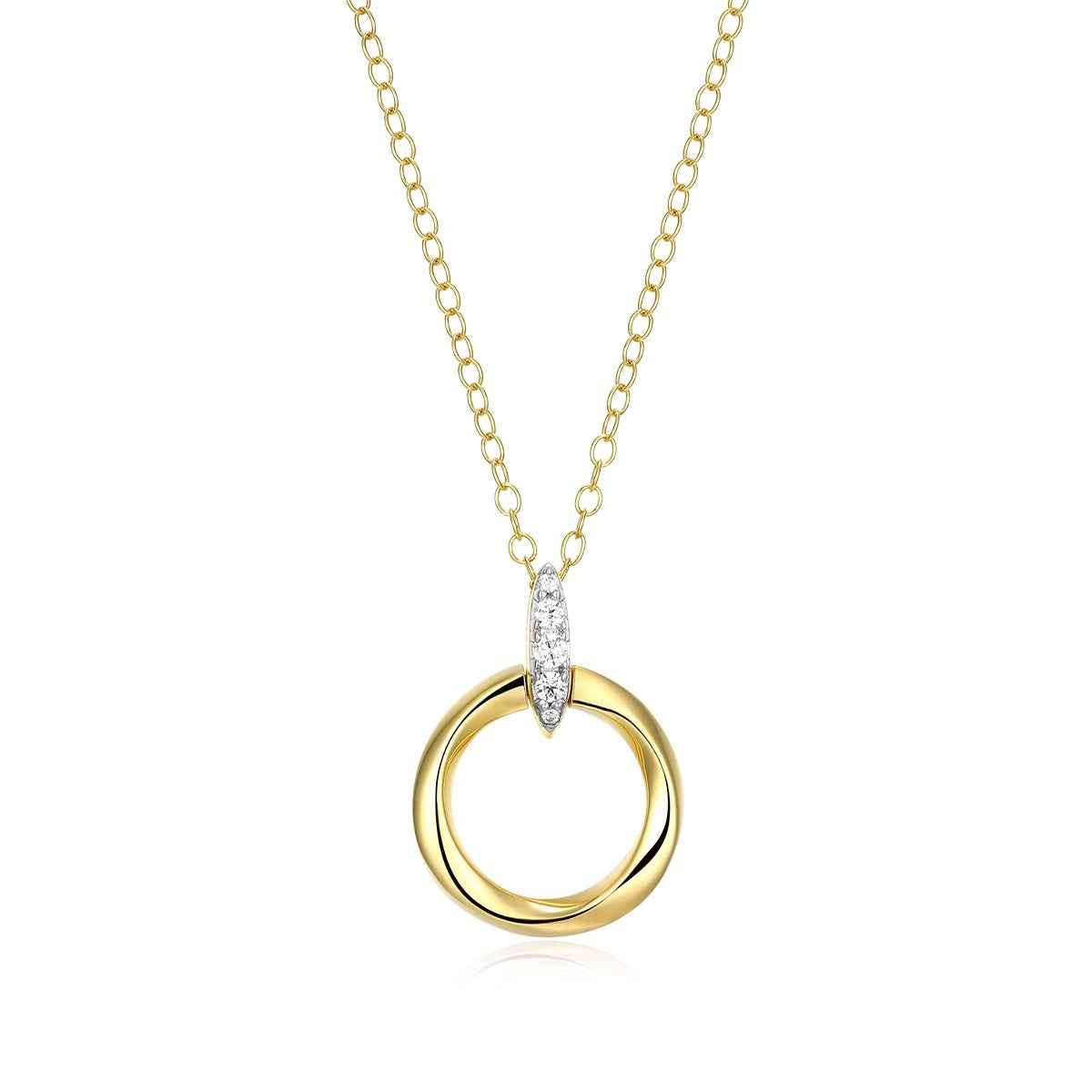 M by Monte Luna Lab-Grown Diamond Accent Knife Edge Circle Pendant in 14K Yellow Gold Plated Sterling Silver
