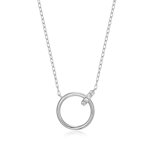 M by Monte Luna Lab-Grown Diamond Accent Open Circle Link Necklace in Rhodium Plated Sterling Silver