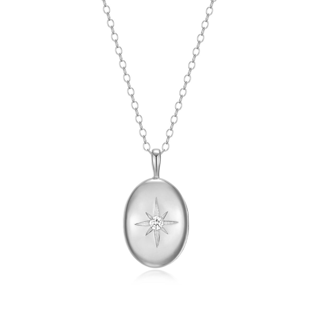 M by Monte Luna Lab-Grown Diamond Accent North Star Locket Pendant in Rhodium Plated Sterling Silver