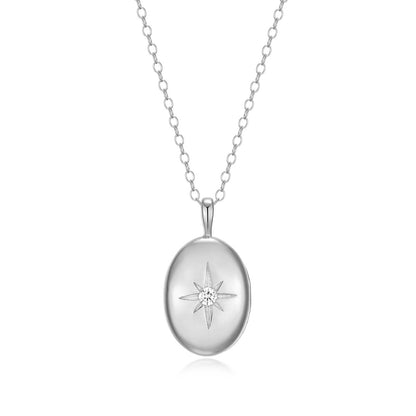 M by Monte Luna Lab-Grown Diamond Accent North Star Locket Pendant in Rhodium Plated Sterling Silver