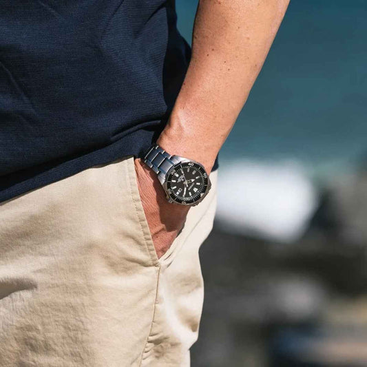 Citizen Men's Promaster Dive Eco-Drive Stainless Steel Watch with Black Dial side profile
