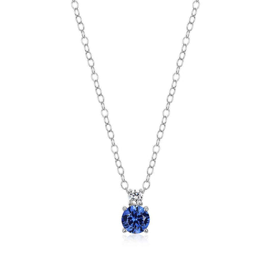 M by Monte Luna Created Round Sapphire & Lab-Grown Diamond Accent Pendant in Rhodium Plated Sterling Silver