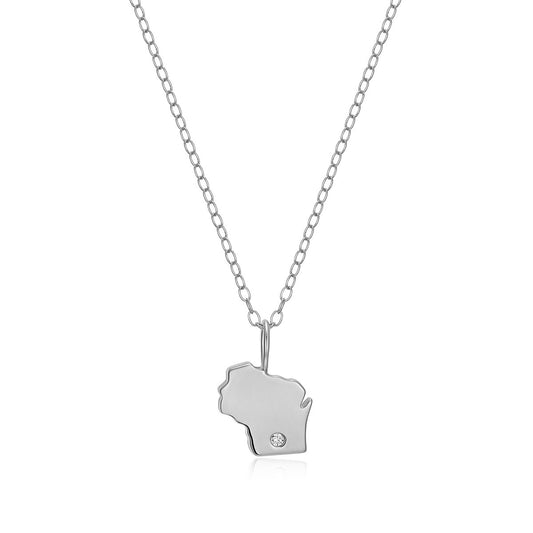 M by Monte Luna 1/10 ct. tw. Lab-Grown Diamond Wisconsin Pendant in Rhodium Plated Sterling Silver