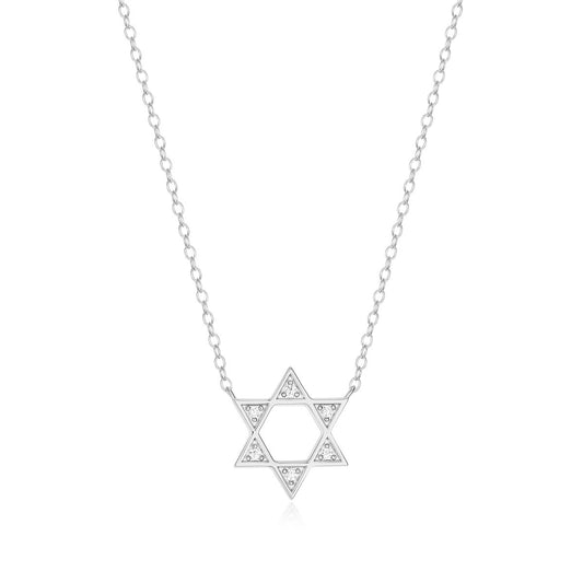 M by Monte Luna Lab-Grown Diamond Accent Star of David Necklace in Rhodium Plated Sterling Silver