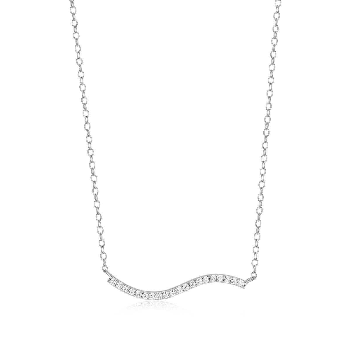 M by Monte Luna 1/5 ct. tw. Lab-Grown Diamond Wavy Bar Necklace in Rhodium Plated Sterling Silver