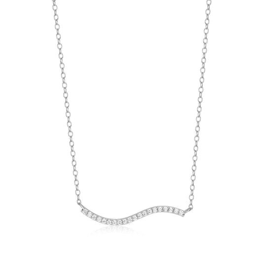 M by Monte Luna 1/5 ct. tw. Lab-Grown Diamond Wavy Bar Necklace in Rhodium Plated Sterling Silver