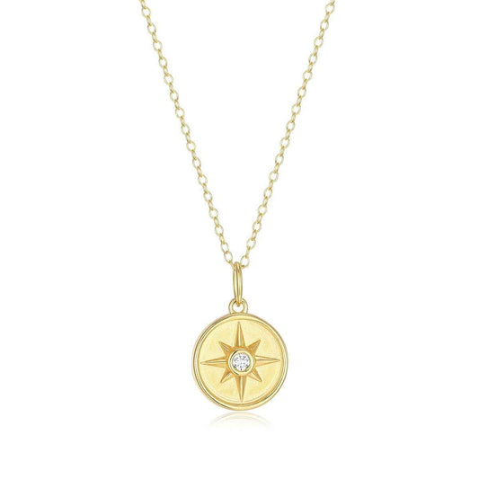 M by Monte Luna Lab-Grown Diamond Accent North Star Coin Pendant in 144K Yellow Gold Plated Sterling Silver