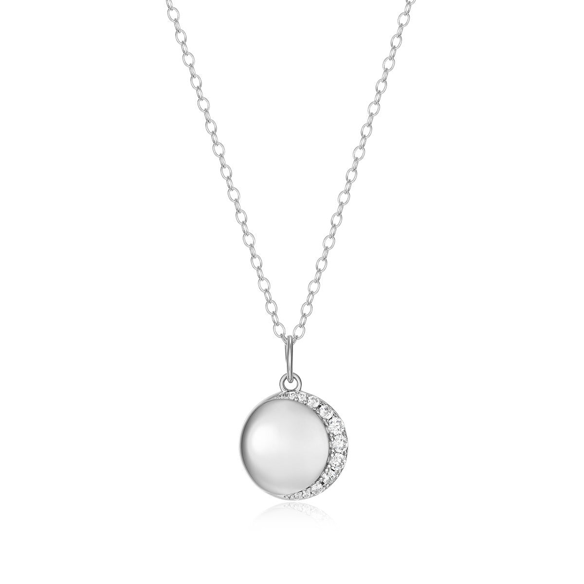 M by Monte Luna 1/6 ct. tw. Lab-Grown Diamond Crescent Pendant in Rhodium Plated Sterling Silver