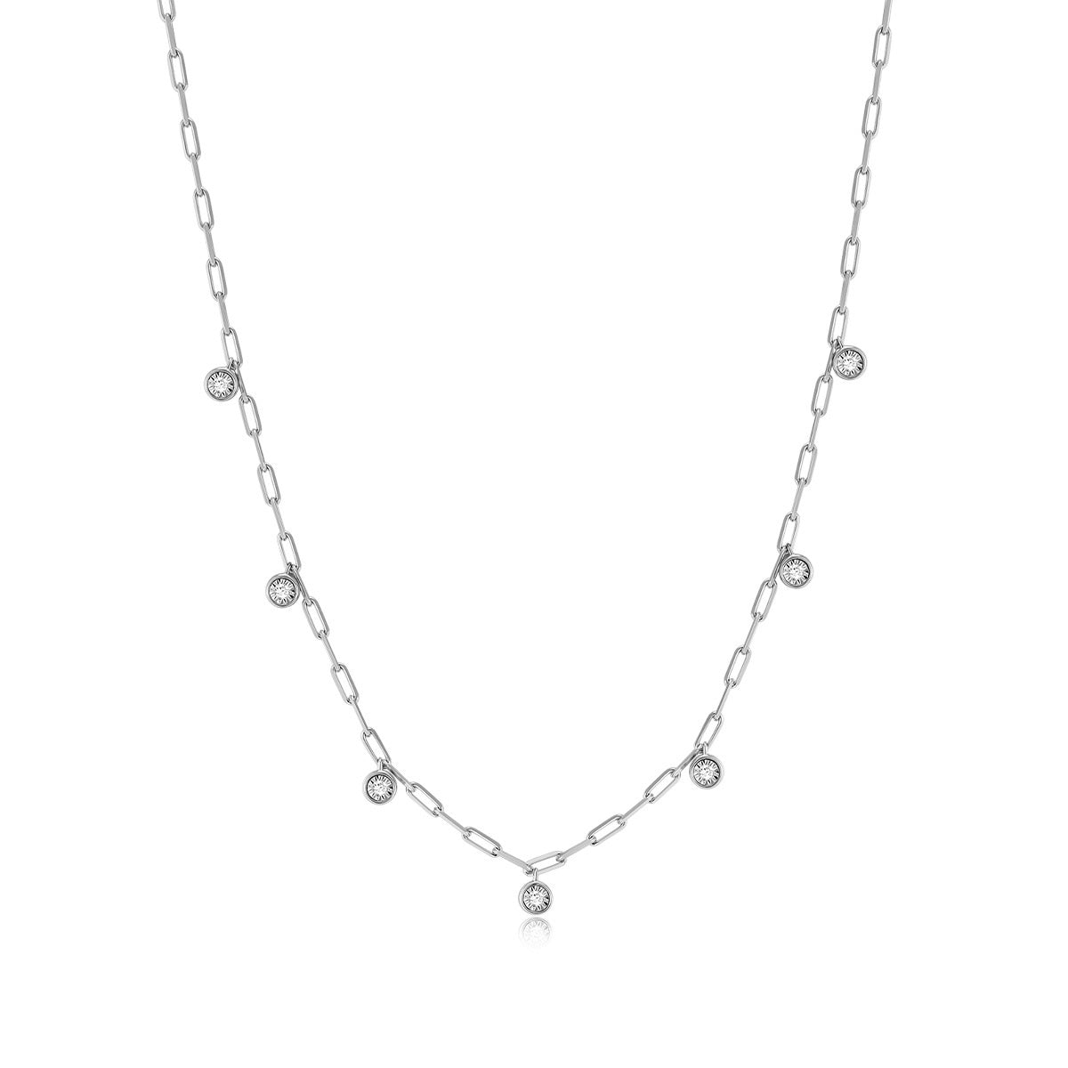 M by Monte Luna 1/6 ct. tw. Lab-Grown Diamond Dangle Station Necklace in Rhodium Plated Sterling Silver