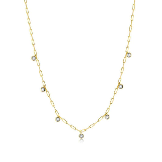M by Monte Luna 1/6 ct. tw. Lab-Grown Diamond Dangle Station Necklace in 14K Yellow Gold Plated Sterling Silver