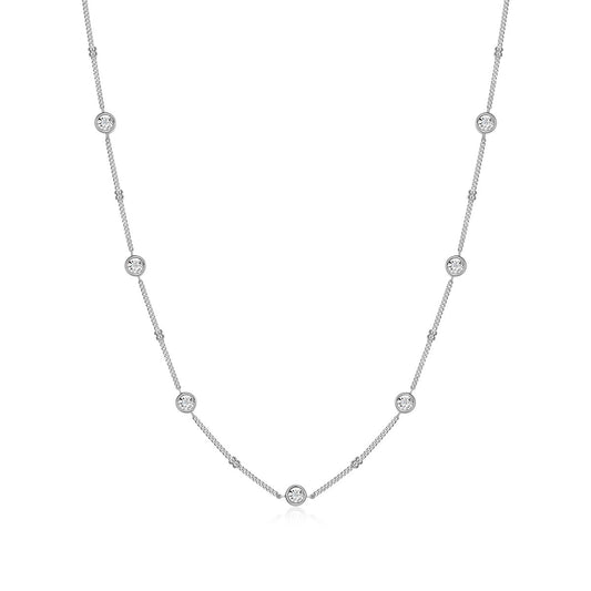 M by Monte Luna 1/6 ct. tw. Lab-Grown Diamond Station Necklace in Rhodium Plated Sterling Silver