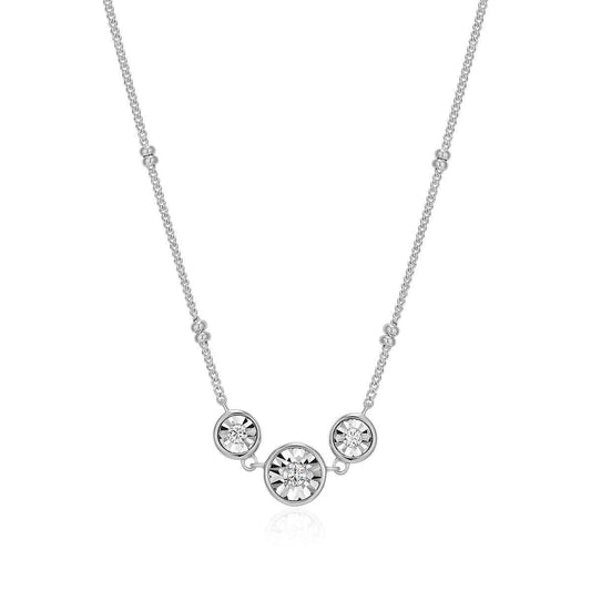 M by Monte Luna 1/10 ct. tw. Lab-Grown 3-Stone Diamond Necklace in Rhodium Plated Sterling Silver