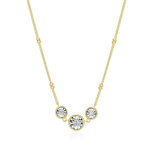 M by Monte Luna 1/10 ct. tw. Lab-Grown 3-Stone Diamond Necklace in 14K Yellow Gold Plated Sterling Silver