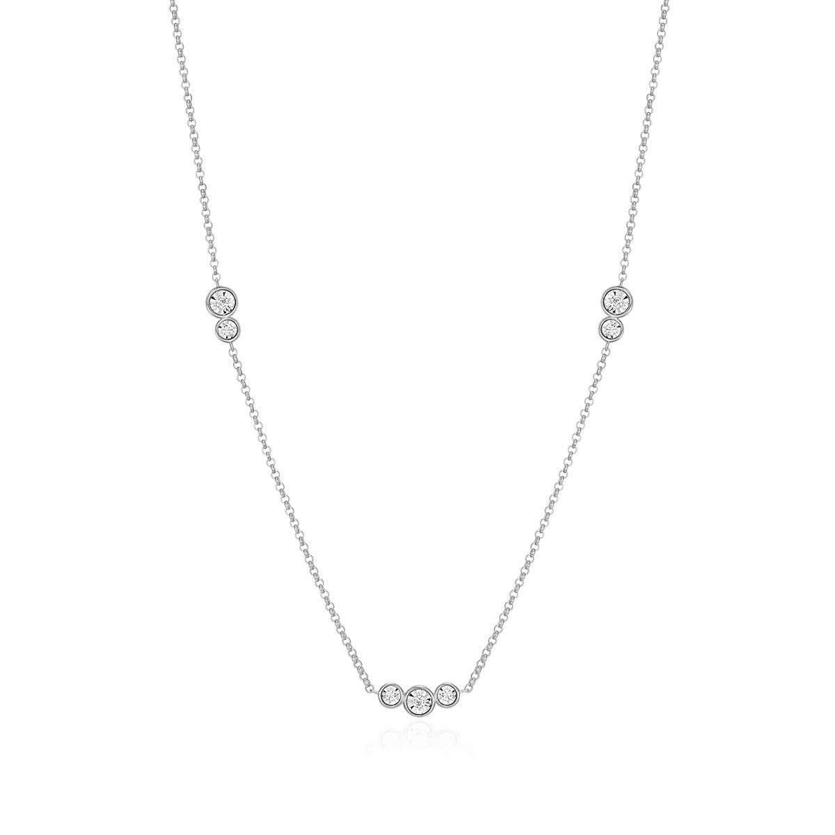 M by Monte Luna 1/5 ct. tw. Lab-Grown Diamond Trio Station Bolo Necklace in Rhodium Plated Sterling Silver