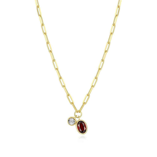 M by Monte Luna Oval Garnet & 1/5 ct. tw. Lab-Grown Diamond January Birthstone Necklace in 14K Yellow Gold Plated Sterling Silver