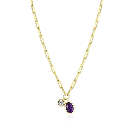 M by Monte Luna Oval Amethyst & 1/5 ct. tw. Lab-Grown Diamond February Birthstone Necklace in 14K Yellow Gold Plated Sterling Silver
