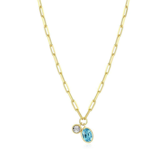 M by Monte Luna Oval Blue Topaz & 1/5 ct. tw. Lab-Grown Diamond December Birthstone Necklace in 14K Yellow Gold Plated Sterling Silver