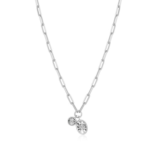 M by Monte Luna Lab-Grown Diamond Accent April Birthstone Necklace in Rhodium Plated Sterling Silver