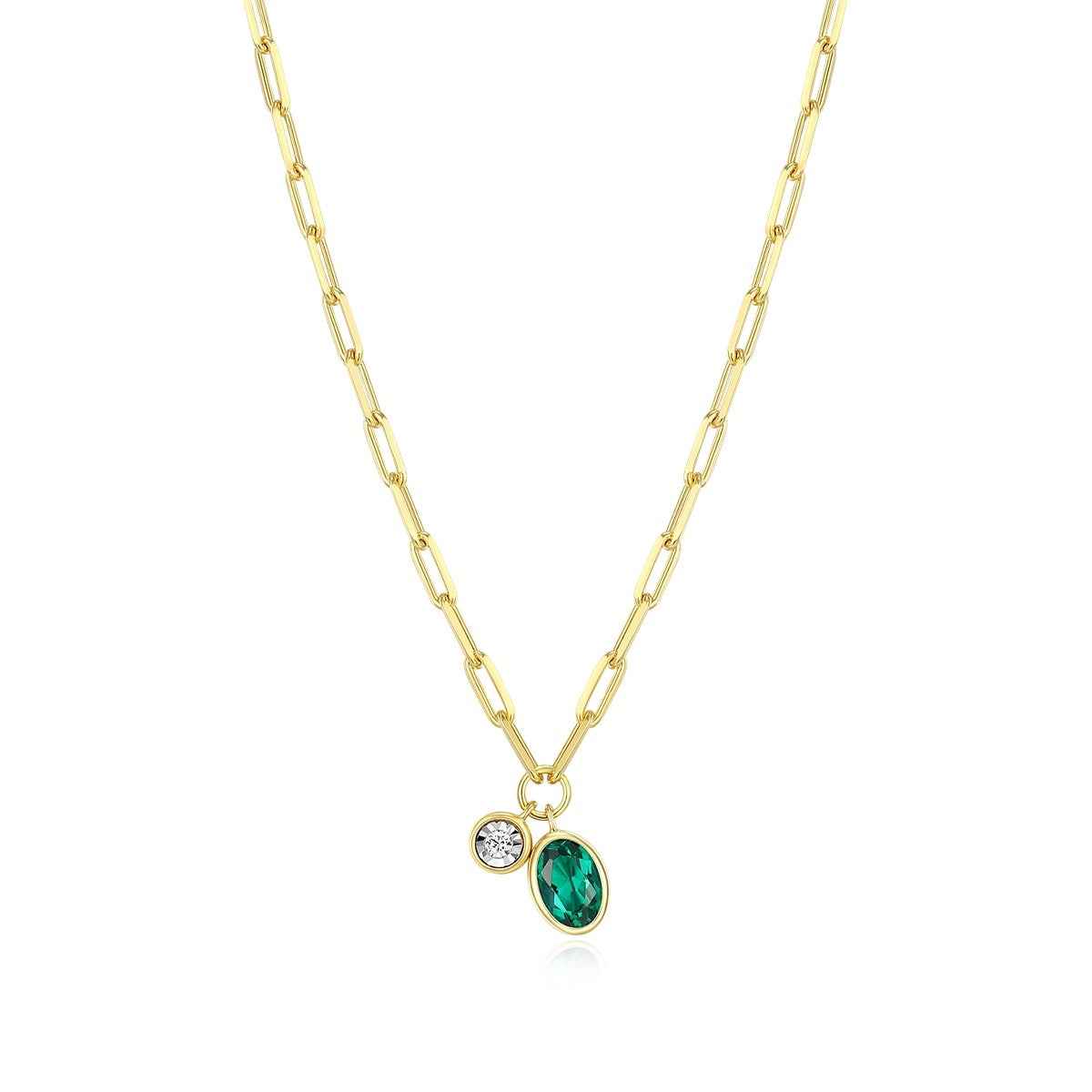 M by Monte Luna Created Oval Emerald & 1/5 ct. tw. Lab-Grown Diamond May Birthstone Necklace in 14K Yellow Gold Plated Sterling Silver