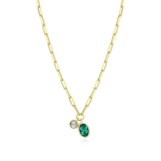 M by Monte Luna Created Oval Emerald & 1/5 ct. tw. Lab-Grown Diamond May Birthstone Necklace in 14K Yellow Gold Plated Sterling Silver