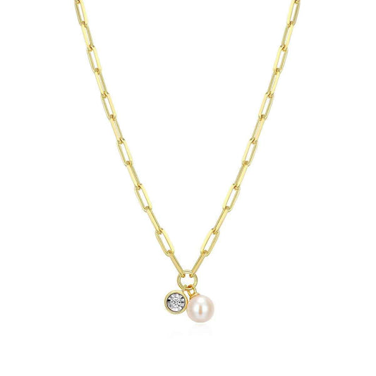 M by Monte Luna Genuine Pearl & 1/5 ct. tw. Lab-Grown Diamond June Birthstone Necklace in 14K Yellow Gold Plated Sterling Silver