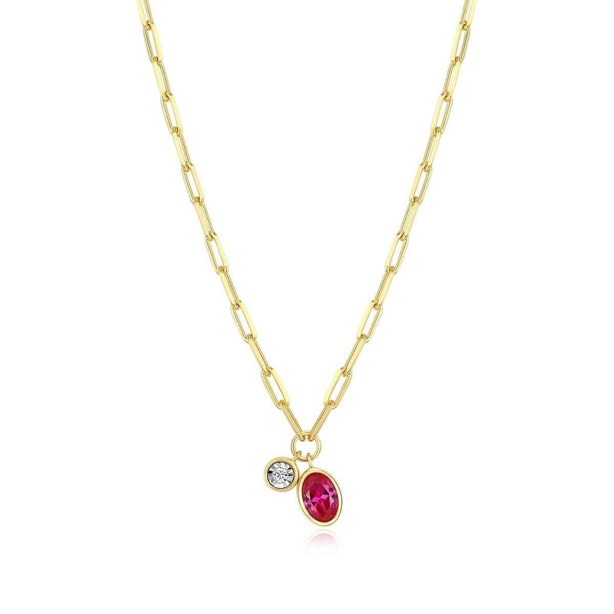 M by Monte Luna Created Oval Ruby & 1/5 ct. tw. Lab-Grown Diamond July Birthstone Necklace in 14K Yellow Gold Plated Sterling Silver