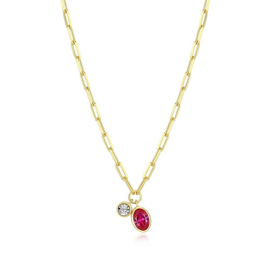 M by Monte Luna Created Oval Ruby & 1/5 ct. tw. Lab-Grown Diamond July Birthstone Necklace in 14K Yellow Gold Plated Sterling Silver