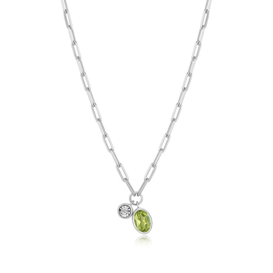 M by Monte Luna Oval Peridot & 1/5 ct. tw. Lab-Grown Diamond August Birthstone Necklace in Rhodium Plated Sterling Silver