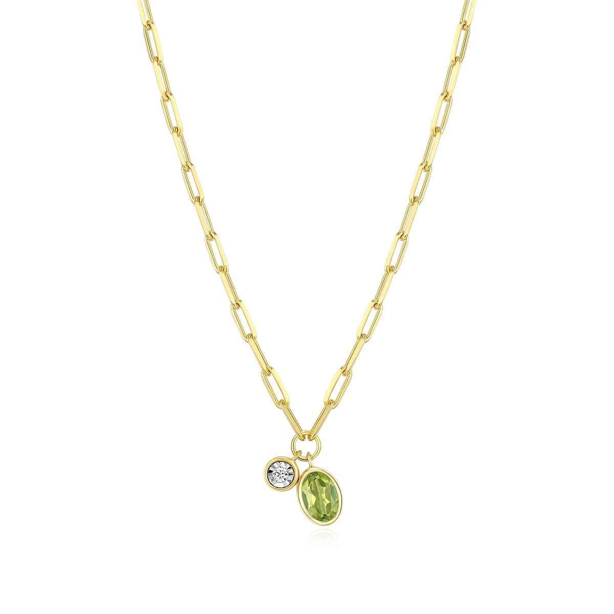 M by Monte Luna Oval Peridot & 1/5 ct. tw. Lab-Grown Diamond August Birthstone Necklace in 14K Yellow Gold Plated Sterling Silver