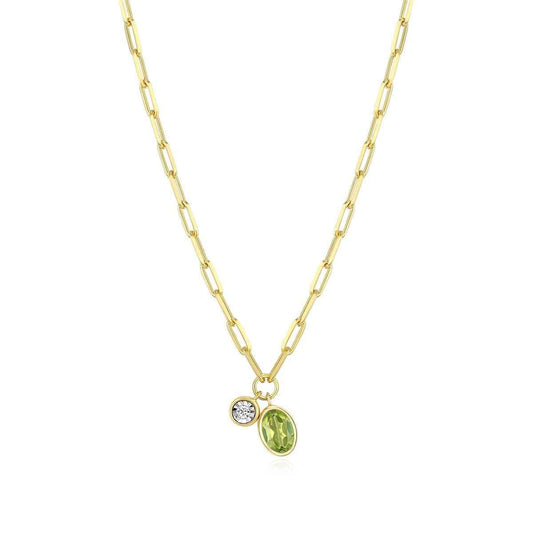 M by Monte Luna Oval Peridot & 1/5 ct. tw. Lab-Grown Diamond August Birthstone Necklace in 14K Yellow Gold Plated Sterling Silver
