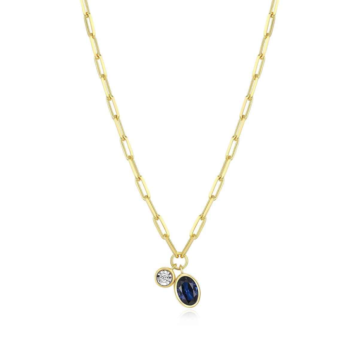 M by Monte Luna Created Oval Sapphire & 1/5 ct. tw. Lab-Grown Diamond September Birthstone Necklace in 14K Yellow Gold Plated Sterling Silver
